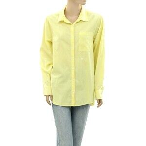 Kerri Rosenthal Solid Buttondown Shirt Yellow Top Long Sleeve Cotton L 272899